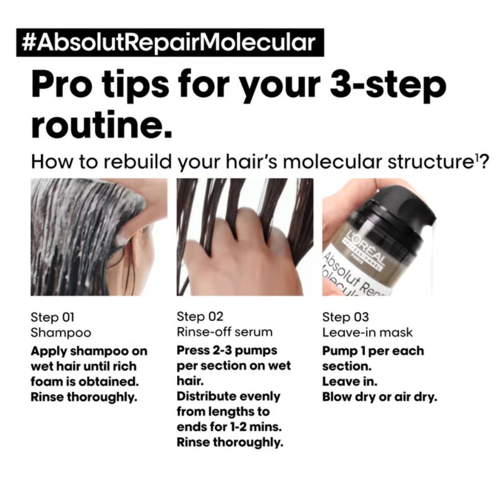 L'Oréal Professionnel Absolut Repair Molecular Sulfate-Free Hair Shampoo 300ml - Image 3